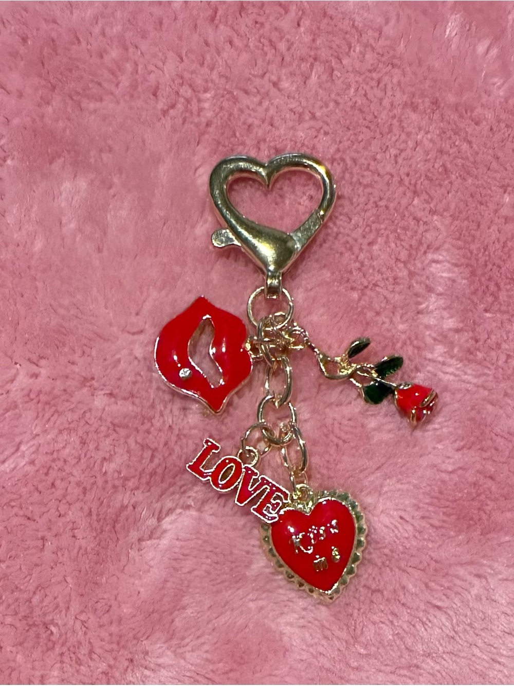 Gold Heart Clasp Red Enamel Love Keychain